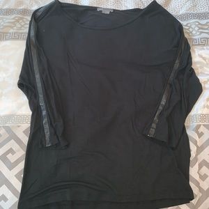 Vince T-Shirt w/ Leather Sleeve Detail